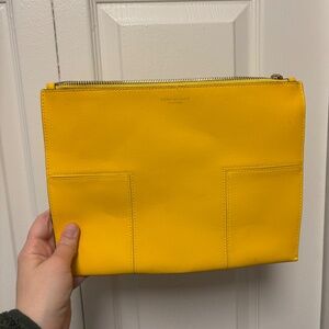 Tory Burch Yellow Leather T Block Zipper Pouch